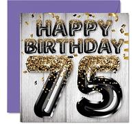 Carte d'anniversaire pour homme - Ballons noirs et dorés à paillettes - Cartes d'anniversaire pour homme de 75 ans papa grand-père grand-mère