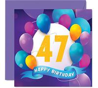 Stuff4 Carte d'anniversaire pour homme et femme - Fête en ballon - Cartes d'anniversaire pour 47 ans, homme, femme, frère, sœur, maman, tante, oncle, meilleur ami, cousin, 145 mm x 145 mm