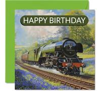 Carte d'anniversaire pour les amateurs de train - Trains à vapeur écossais volant - Carte d'anniversaire pour amis, famille, collègue, 145 mm x 145 mm, cartes de vœux Trainspotter