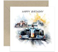 Carte d'anniversaire pour lui et elle - Carte d'anniversaire de voiture de course de Formule 1 pour homme et femme - Carte d'anniversaire pour garçon - Neveu, fils, oncle, papa, mari | Enveloppe