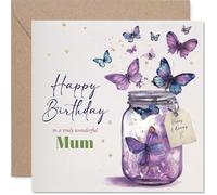 Carte d'anniversaire pour maman - Pot de papillons - Carte d'anniversaire pour maman de la part de son fils, fille, 145 mm belles cartes de vœux d'anniversaire naturelles