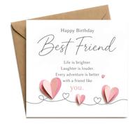 Carte d'anniversaire pour meilleur ami | Carte pliée de 14 x 14 cm avec enveloppe kraft | Intérieur vierge | Design Life is Brighter pour meilleur ami - Carte de vœux pliée - Non pop-up 3D
