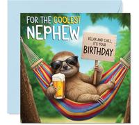 Carte d'anniversaire pour neveu - Paresseux Chilled Out - Carte d'anniversaire pour neveu de la part d'une tante oncle, 145 mm - Cartes de vœux d'anniversaire vives et colorées
