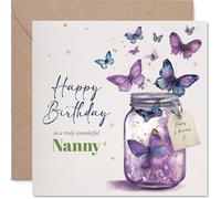 Carte d'anniversaire pour nounou - Pot de papillons - Carte d'anniversaire pour grand-mère de la part de petit-fils et petite-fille, 145 mm, belles cartes de vœux d'anniversaire naturelles