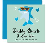 Carte d'anniversaire pour papa - Motif requin - Cartes d'anniversaire pour papa de la part de sa fille, fils, joyeux anniversaire, 1ère fête des pères, 145 mm x 145 mm, cartes de vœux amusantes pour
