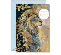 Carte d'anniversaire pour petit ami - Lion d'or majestueux - Belle carte d'anniversaire pour petit ami de la part de sa petite amie, partenaire, 12,7 x 17,8 cm, cartes de vœux dorées
