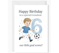 Carte d'anniversaire pour petit-fils - Thème football - Jolie carte d'anniversaire pour enfants avec ballon de frappe - « Our Little Goal Scorer » - 6 ans pour petit-fils spécial - A5 avec enveloppe