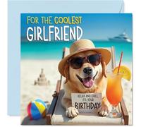 Carte d'anniversaire pour petite amie - Chien de plage Chill - Carte d'anniversaire pour petite amie de la part d'un petit ami, partenaire, 145 mm