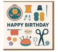 Carte d'anniversaire pour travaux manuels - Thème de la couture, du tricot et de la broderie avec ciseaux, fil, fil et boutons - Jolie carte pour travaux manuels, couturiers et tricoteurs - Intérieur