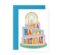 Carte d'anniversaire Rainbow Cake - « Have a Happy Birthday » - Jolie carte de célébration pour amis, collègues, voisins, enfants, nièce, neveu, lui, elle, tous âges - Livré avec des autocollants