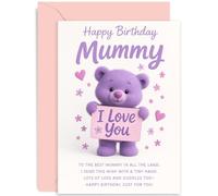 Carte d'anniversaire réconfortante pour maman, cadeau « To The Best Mummy In All The Land », illustration d'ours en peluche, pour ami, collègue, famille, intérieur vierge avec enveloppe