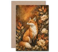 Carte d'anniversaire renard - Ambiance d'automne douillette - Aquarelle parmi des fleurs de rouille et de crème - Inspiré de la nature pour les amoureux des animaux - 12,7 x 17,8 cm, enveloppe incluse