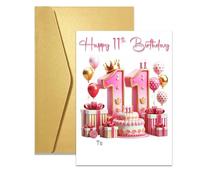 Carte d'anniversaire rose pour 11e anniversaire
