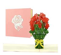 Carte d'anniversaire - Roses rouges - Élégante carte pop-up pour anniversaire, Saint Valentin, fête des mères, anniversaire avec bouquet de roses 3D - Carte de vœux ou bon d'achat - F22