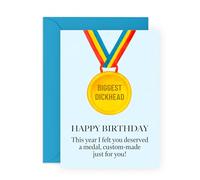 Carte d'anniversaire sarcastique - Médaille d'or « Biggest D*ckhead » - Blagues hilarantes pour amis, frères, garçons, colocataires, copains, collègues, hommes, amis, lui - Livré avec des autocollants