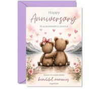 Carte d'anniversaire sentimentale, deux ours en peluche sur une jetée au | Aquarelle Coeurs et Fleurs Scène, Une Tendre Touche pour un Couple Aimant, A5, Enveloppe Incluse
