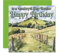 Carte d'anniversaire sincère pour beau-frère - Warm Wishes from the Hills - Motif paysage serein avec champs roulants - Carré de 145 mm, enveloppe incluse