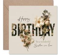 Carte d'anniversaire sincère pour belle-sœur - Warm Wishes en fleurs | Carte crème élégante avec inscription botanique, carré de 145 mm, enveloppe incluse