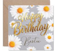 Carte d'anniversaire sincère pour Bestie - Illuminez sa journée avec des marguerites joyeuses - Joli motif floral avec des vœux d'anniversaire chaleureux - Carré de 145 mm, enveloppe incluse
