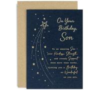 Carte d'anniversaire sincère pour fils, cadeau de gentillesse et de force, design typographique élégant, pour adulte et enfant, intérieur vierge avec enveloppe