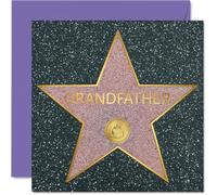 Carte d'anniversaire sincère pour grand-père - A Star Among Grandfathers - Lettrage doré sur un motif frappant noir et doré, fête des pères - Carré de 145 mm, enveloppe incluse