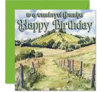 Carte d'anniversaire sincère pour grand-père - Warm Wishes on Your Special Day - Motif paysage serein avec collines et ciel clair - Carré de 145 mm, enveloppe incluse