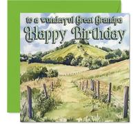 Carte d'anniversaire sincère pour grand-père - Warm Wishes under Blue Skies - Motif paysage serein avec Rolling Hills - Carré de 145 mm, enveloppe incluse