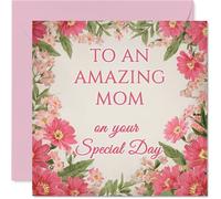 Carte d'anniversaire sincère pour maman - Bright Blooms and Warm Wishes - Motif floral rose célébrant une maman vraiment incroyable, fête des mères - Carré de 145 mm, enveloppe incluse