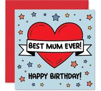 Carte d'anniversaire sincère pour maman - Brighten Her Special Day - Cœur rouge joyeux et étoiles ludiques - A Loving Touch She'll Treasure - Carré de 145 mm, enveloppe incluse