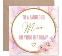 Carte d'anniversaire sincère pour maman - Célébrez-la avec style - Motif floral élégant avec accents roses et dorés - Une touche chaleureuse pour une maman fabuleuse - Carré de 145 mm, enveloppe
