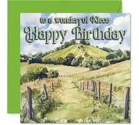 Carte d'anniversaire sincère pour nièce - Warm Wishes and Rolling Hills - Paysage serein avec couleurs joyeuses - Parfait pour montrer votre amour - Carré de 145 mm, enveloppe incluse