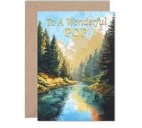 Carte d'anniversaire sincère pour pop - Vœux chaleureux pour pop - Paysage de rivière pittoresque avec reflet du ciel vif, fête des pères, 12,7 x 17,8 cm, enveloppe incluse