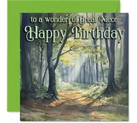 Carte d'anniversaire sincère pour une grande nièce - Un vœu chaleureux parmi les arbres - Scène de forêt sereine avec des teintes vertes douces - Carré de 145 mm, enveloppe incluse