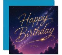 Carte d'anniversaire sincère - Wish upon Sparkling Stars - Ciel nocturne magique galaxie avec script scintillant - Une façon rêveuse d'envoyer une joie d'anniversaire - Carré de 145 mm, enveloppe