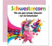 Carte d'anniversaire Soeur - Superbe Unicorn - Carte carrée Humoristique avec enveloppe - 145mm x 145mm - de la part de son frère ou de sa soeur