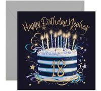Carte d'anniversaire spéciale 18 ans pour neveu - Cartes de vœux d'anniversaire de dix-huit ans - Cartes d'anniversaire bleu marine et doré pour homme - Design élégant et traditionnel