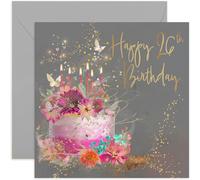 Carte d'anniversaire spéciale 26 ans pour femme - Carte d'anniversaire de vingt-six femmes - Carte d'anniversaire rose scintillante et papillons - Pour sœur, tante, amie, fille | Intérieur vierge