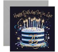 Carte d'anniversaire spéciale 35 ans pour beau-fils - Cartes de vœux d'anniversaire de trente cinq ans - Cartes d'anniversaire bleu marine et doré pour homme - Design élégant et traditionnel