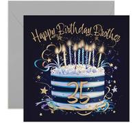 Carte d'anniversaire spéciale 35e anniversaire pour frère - Cartes de vœux d'anniversaire de trente cinq ans - Bleu marine et doré - Cartes d'anniversaire pour homme - Design élégant et traditionnel