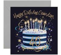 Carte d'anniversaire spéciale 40e anniversaire pour petit-fils - Cartes de vœux d'anniversaire de quarante ans - Bleu marine et doré - Cartes d'anniversaire pour homme - Design élégant et traditionnel