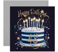 Carte d'anniversaire spéciale 48e anniversaire pour lui - Cartes de vœux d'anniversaire de quarante huit ans - Cartes d'anniversaire bleu marine et doré pour homme - Cartes d'anniversaire élégantes et