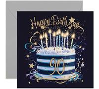 Carte d'anniversaire spéciale 90e anniversaire pour lui - Cartes de vœux d'anniversaire de 90 ans - Cartes d'anniversaire bleu marine et doré pour homme - Cartes d'anniversaire élégantes et