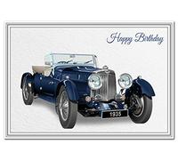 Carte d'anniversaire spéciale pour homme - Voeux de voiture de sport vintage - Moteur classique - Pour homme Happy Bday Best Wishes tous âges - Art vectoriel unique et inhabituel pour lui - Intérieur