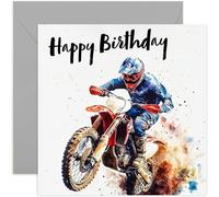 Carte d'anniversaire sur le thème des motos de motocross pour adolescent garçon - Cartes d'anniversaire pour homme - Carte d'anniversaire aquarelle pour lui - Pour fils, papa, frère, petit ami - Idéal