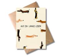 Carte d'anniversaire teckel avec enveloppe en papier kraft - Carte pliante amusante avec inscription « Auf ein langes Leben » - Pour hommes, femmes, amis et amoureux des chiens - Format A6
