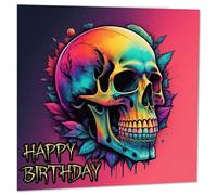 Carte d'anniversaire tête de mort psychédélique - Carte d'anniversaire Rock Metal Gothic Biker 145 x 145 mm