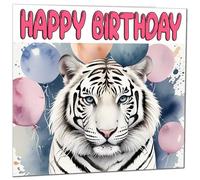 Carte d'anniversaire Tigre blanc - Carte d'anniversaire amusante en forme d'animal 145 x 145 mm