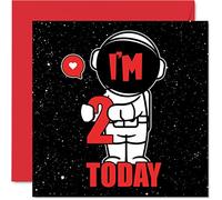 Carte d'anniversaire unisexe - Astronaute de l'espace - Carte d'anniversaire 2 ans pour fils, fille, frère, sœur, petit-fils, petite-fille, nièce, neveu, cousin, 145 mm x 145 mm