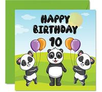 Carte d'anniversaire unisexe pour 10e anniversaire - Panda Party - Carte d'anniversaire pour 10 ans 145mm - Jolie carte de vœux pour fils fille frère sœur petit-fils petite-fille nièce neveu cousin