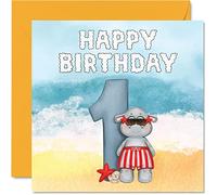Carte d'anniversaire unisexe pour 1er anniversaire - Motif plage de mer - Carte d'anniversaire de 1 an - Carte de vœux pour fils fille frère sœur petit-fils nièce neveu cousin - 145mm